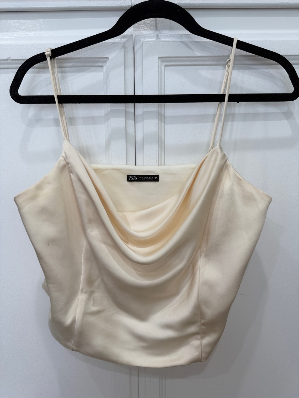 Zara Ivory Satin Draped Cowl Neck Camisole